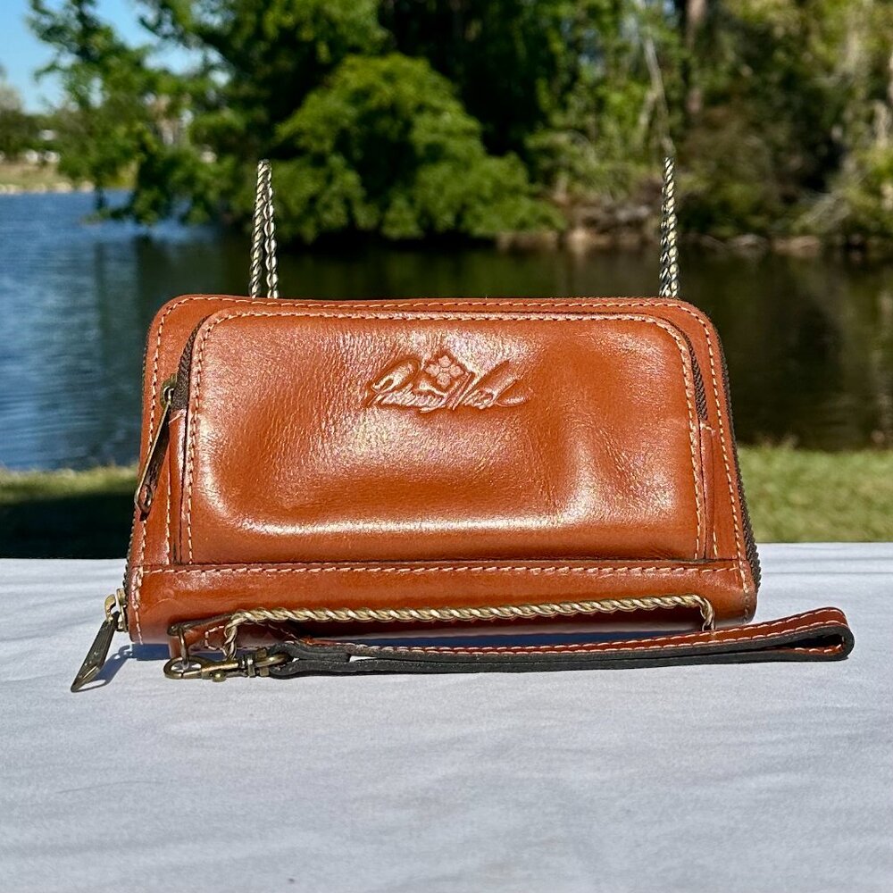 Patricia Nash Zip Around Wristlet Wallet Clutch Brown Leather